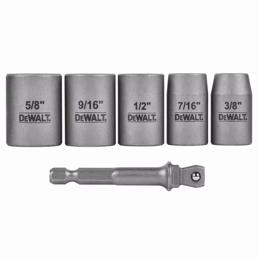 Drill Bits * | Dewalt Max Impact 3/8 In. Carbon Steel Drive Socket Set (6-Piece) With 1/4 In. Adapter