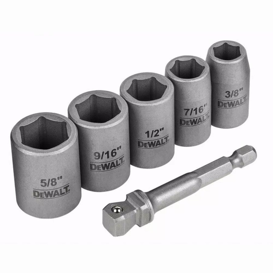 Drill Bits * | Dewalt Max Impact 3/8 In. Carbon Steel Drive Socket Set (6-Piece) With 1/4 In. Adapter