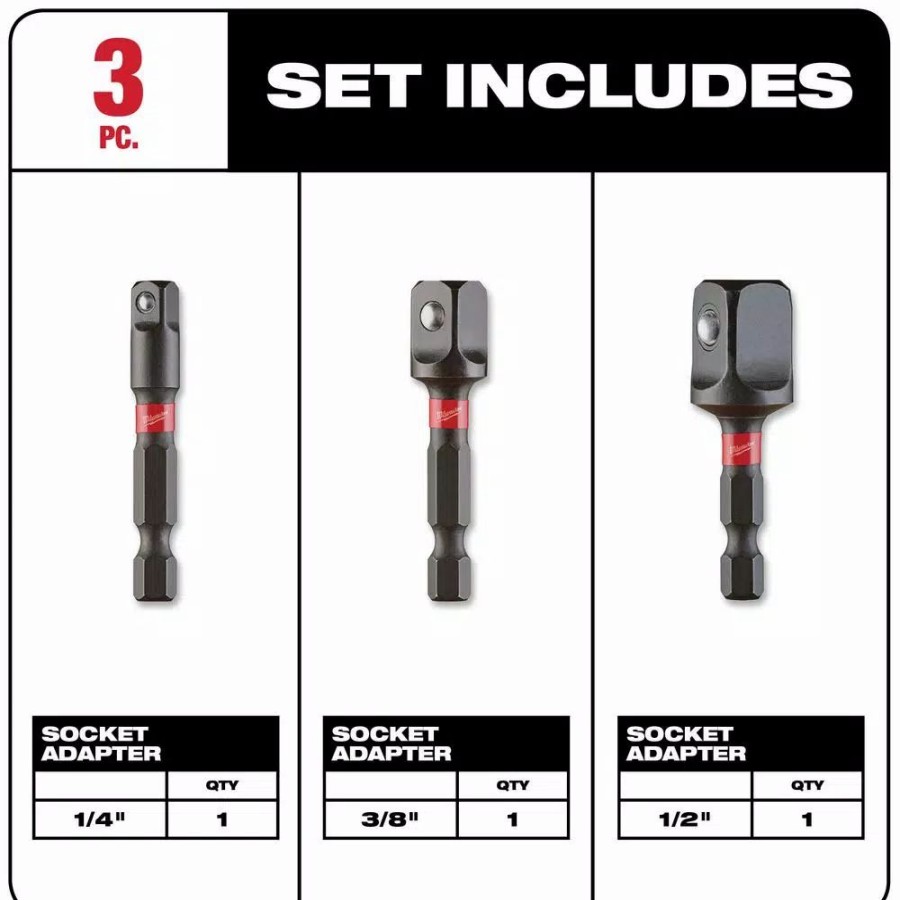 Drill Bits * | Milwaukee Shockwave Impact Duty 1/4 In. Hex Shank Socket Adapter Set (3-Piece)