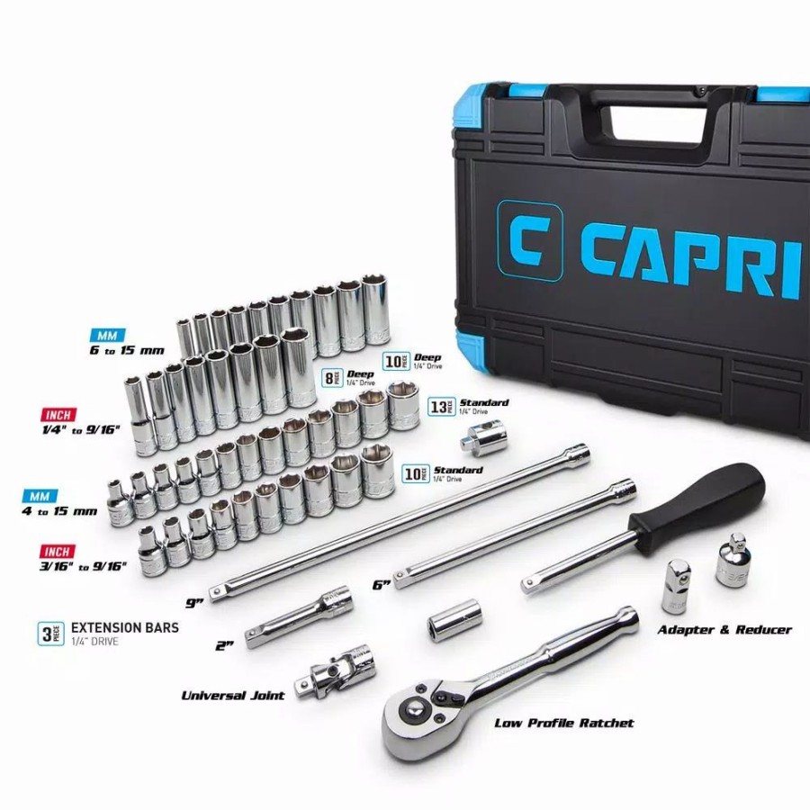 Hand Tool Sets * | Capri Tools 1/4 In. Drive Sae/Metric Master Socket Set With Ratchets, Adapters And Extensions (51-Piece)