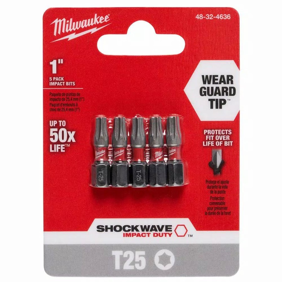 Drill Bits * | Milwaukee Shockwave Torx #25 1 In. Impact Duty Steel Screwdriver Bit (5-Pack)