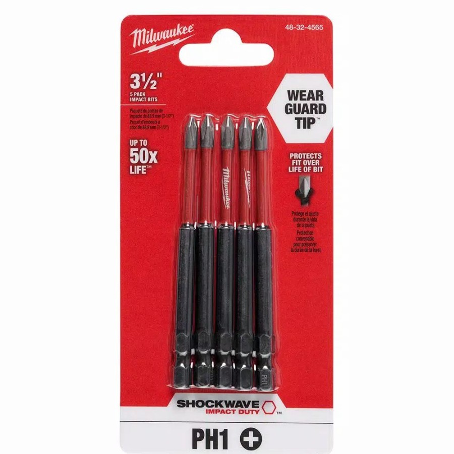 Drill Bits * | Milwaukee Shockwave Philips #1 3.5 In. Impact Duty Steel Screwdriver Bit (5-Pack)