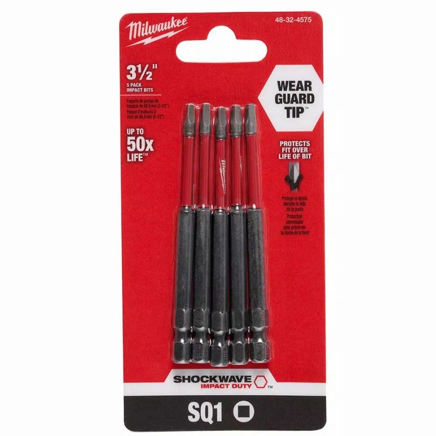 Drill Bits * | Milwaukee Shockwave Square #1 3.5 In. Impact Duty Steel Screwdriver Bit (5-Pack)