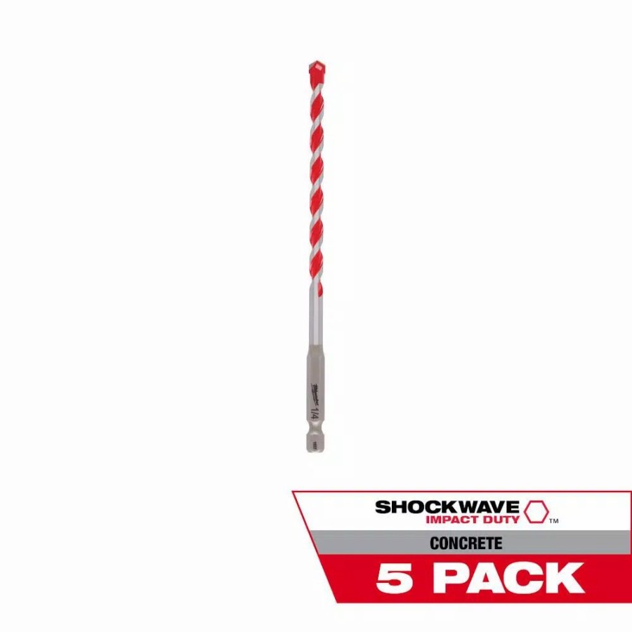 Drill Bits * | Milwaukee 1/4 In. Shockwave Carbide Hammer Drill Bits (5-Pack)