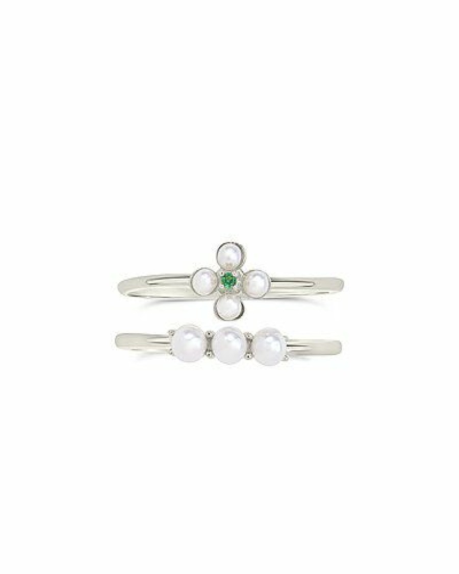 Women * | 1-2Mm Pearl Cz Cara Stacking Rings, Set Of 2 Women