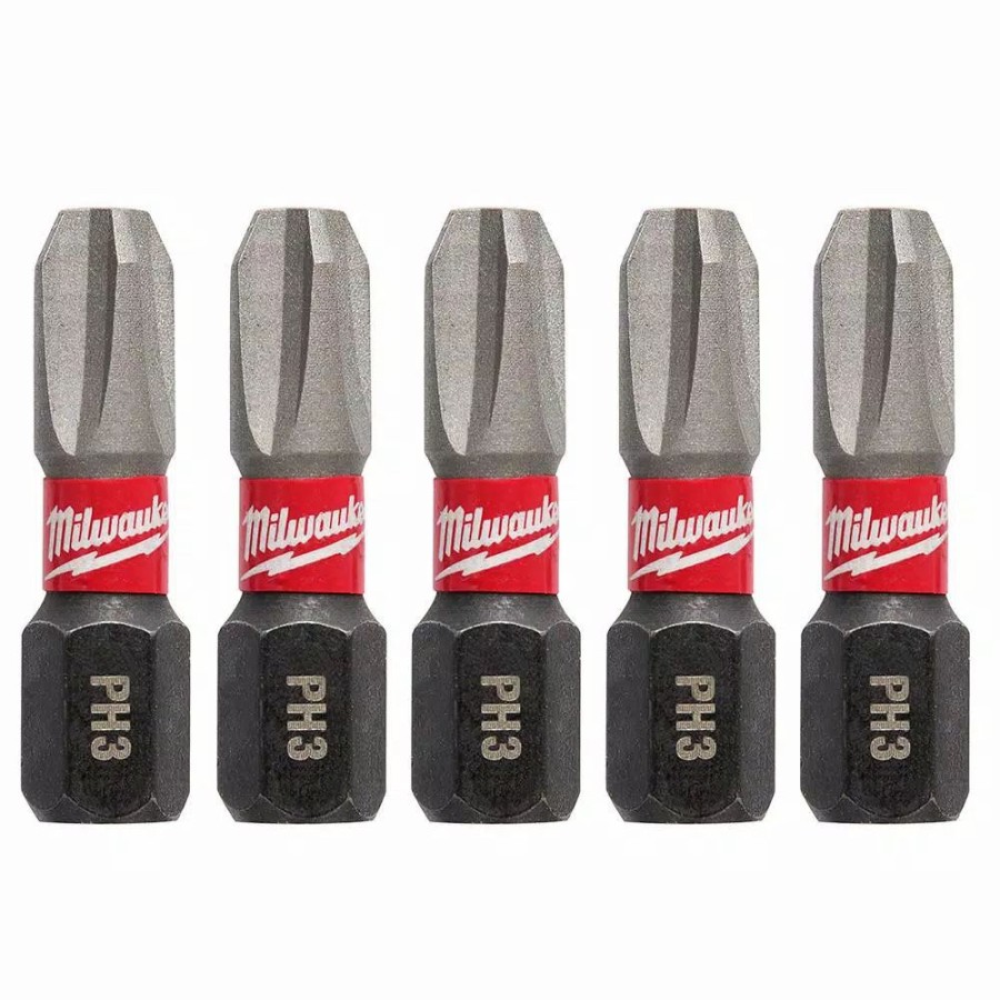 Drill Bits * | Milwaukee 1 In. #3 Philips Shockwave Impact Duty Steel Insert Bits (5-Pack)