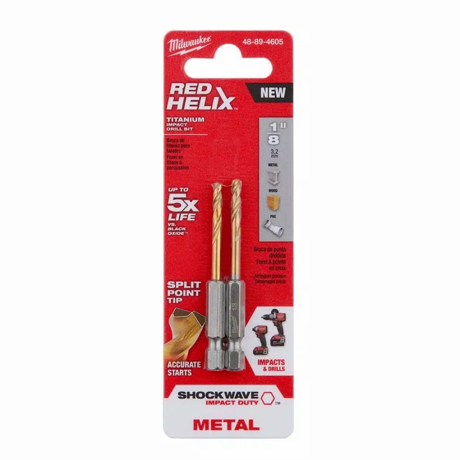 Drill Bits * | Milwaukee Shockwave 1/8 In. Titanium Twist Drill Bit (2-Pack)