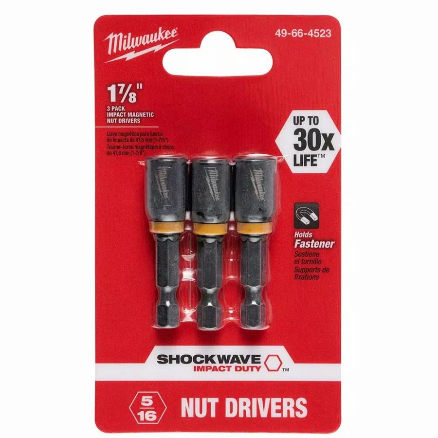 Drill Bits * | Milwaukee Shockwave 5/16 In. X 1-7/8 In. Black Oxide Impact Duty Magnetic Nut Drivers (3-Pack)