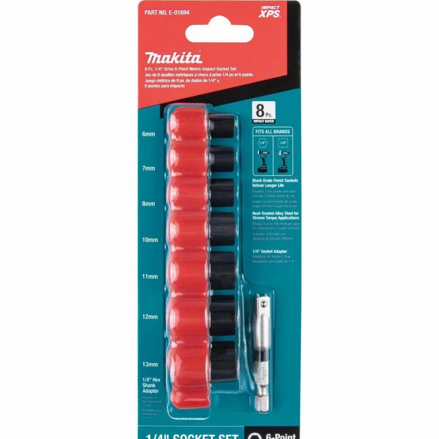 Hand Tool Sets * | Makita Impactxps 1/4 In. Drive 6-Point Metric Impact Socket Set With Standard Socket Adapter (8-Piece)